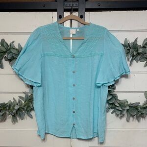 Sky Blue Flutter Sleeve Blouse